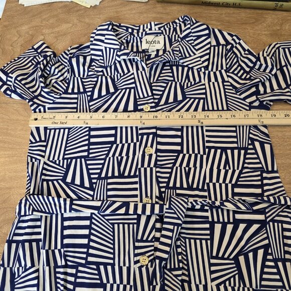 SOLD Leota Dress Womens Large Blue White Starboard Stripe Belted Shirt Midi - Picture 11 of 12